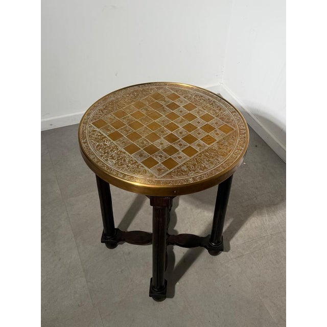 Round Chessboard Side Table with Decorative Copper Top For Sale - Image 3 of 3