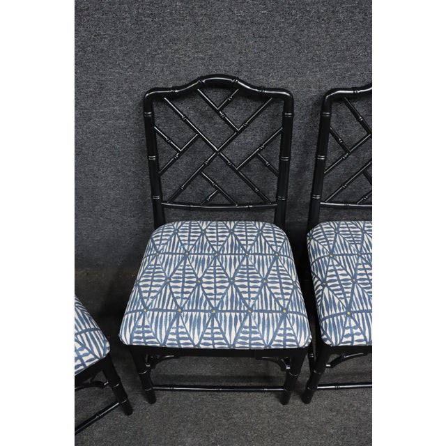 Set of 4 Hollywood Regency Ebonized Faux Bamboo Dining Side Chairs For Sale - Image 10 of 16