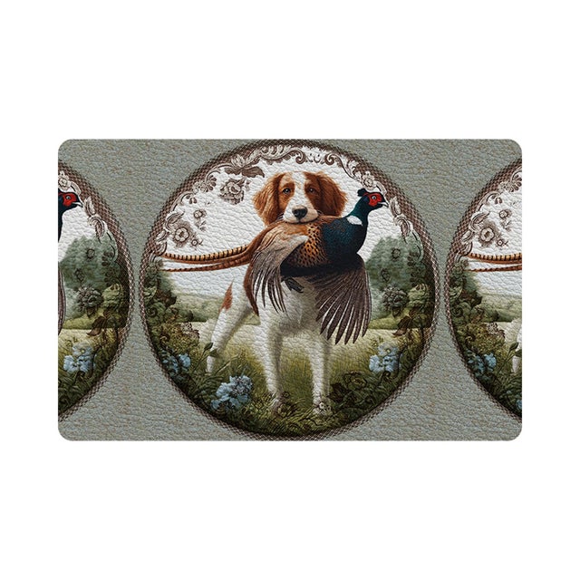 2020s Woodland Hunting Dog Vegan Leather Rectangle Pebble Placemat, Set of 4 For Sale - Image 5 of 5