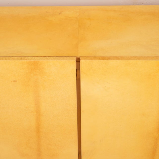 1970s Mid-Century Modern Italian Parchment and Brass Sideboard from Tura Milano, 1970s For Sale - Image 5 of 18