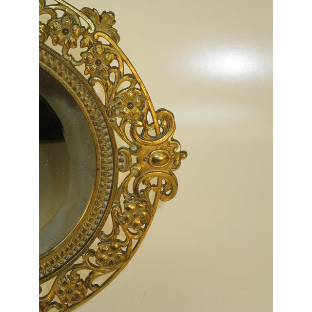 Late 19th Century Beveled Glass Mirror Gold Gilt Pierced Antique Aesthetic Movement, Victorian Table Wall Gilded Cast Iron Reticulated For Sale - Image 10 of 15