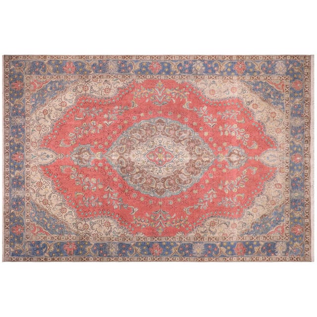 Blue Art Nouveau 1990's Vintage Coral/Blue Wool Rug - 9'5'' X 12'7'' For Sale - Image 8 of 10