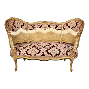 Fine Cane French Louis XV Gilded Settee Canape circa 1900