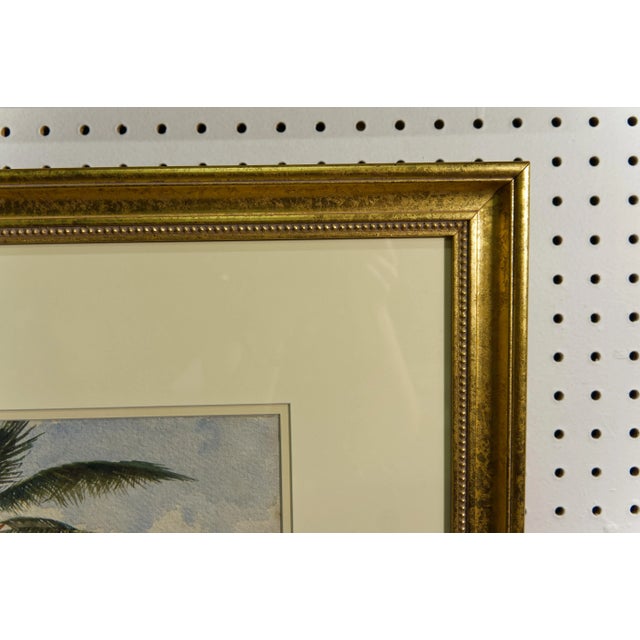 Gilt Framed Antique Watercolor Painting of Tropical Scene For Sale - Image 4 of 6