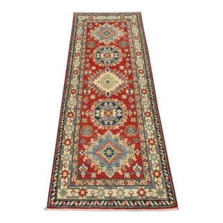Kazak Runner 2’6” X 6’7” Red Wool Tribal Hand-Knotted Oriental Rug For Sale