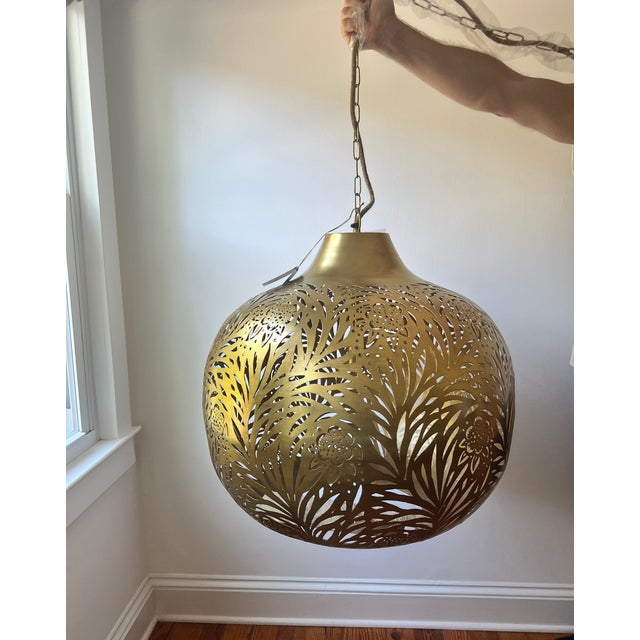 Metal Morris & Co Marigold Brass Chandelier Pendant For Sale - Image 7 of 13