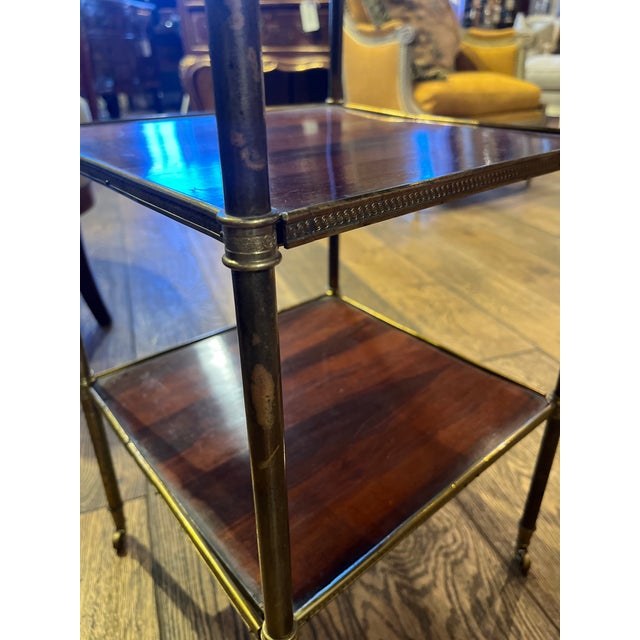 Victorian 19th Century Three Tiered English Table, With Brass Trim For Sale - Image 3 of 7