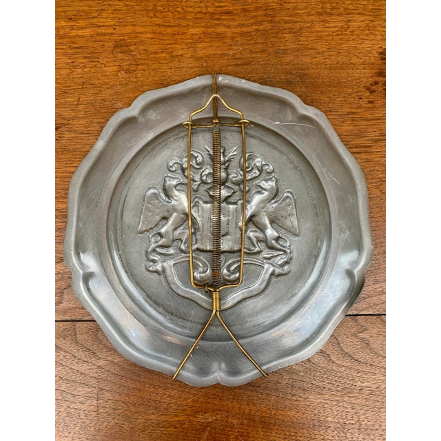 Gray Mid-Century German Pewter Heraldic Coat of Arms Wall Plate For Sale - Image 8 of 8