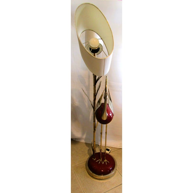 Rare Antonio Pavia Brass and Red Lacquered Wood Stork Floor Lamp Circa 1980s For Sale - Image 15 of 17