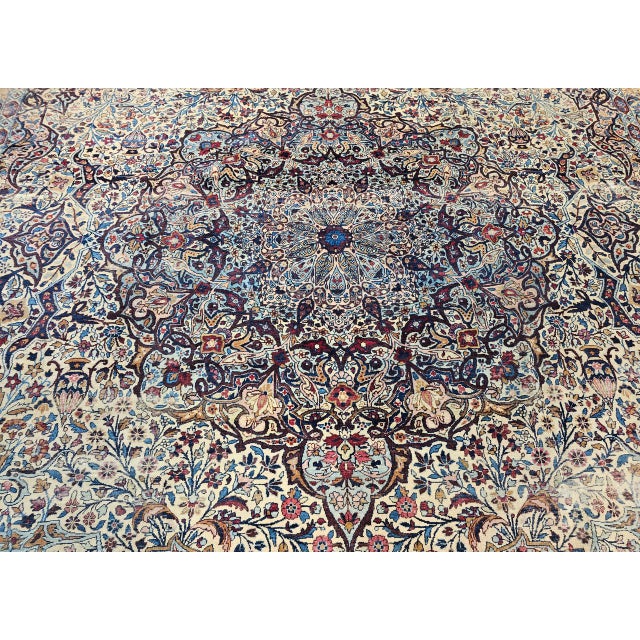 19th Century Oversized Persian Kerman Lavar Rug, Hand-Knotted Wool, Floral Pattern, Ivory & Blue, 11’ X 17’ For Sale - Image 14 of 18
