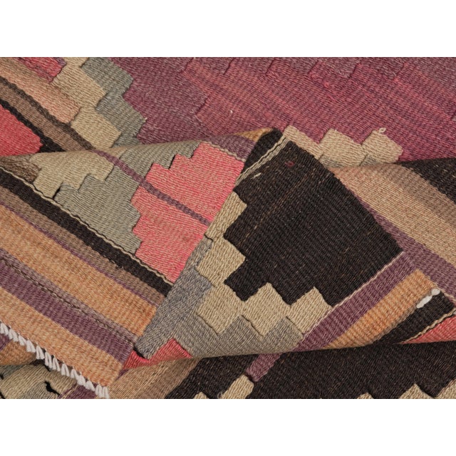 1970s Vintage Handmade Wool Cotton Purple Runner Rug For Sale In San Francisco - Image 6 of 11