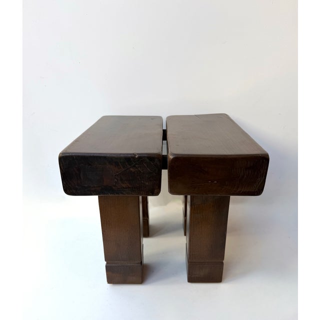 Mid-Century Modern Pair of Massive Wood Stools. Italy, 1960s For Sale - Image 10 of 13