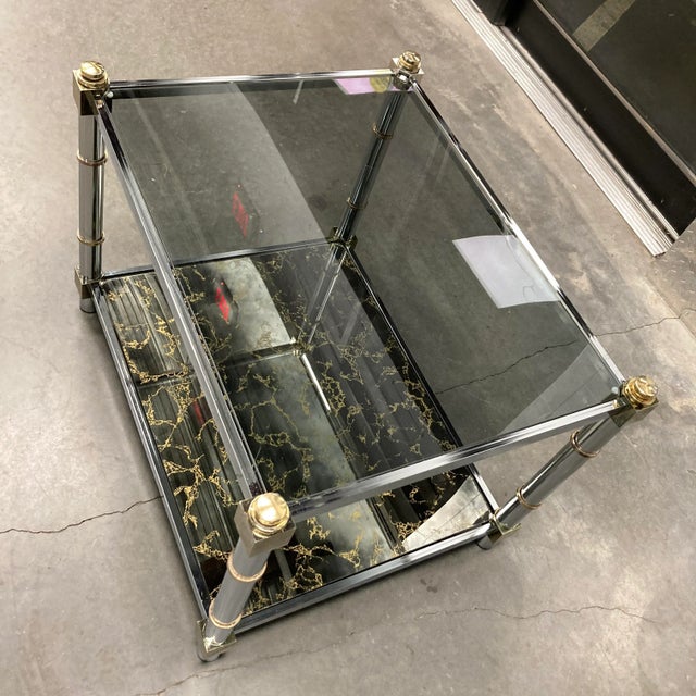 1980s Mid-Century Modern Chrome & Brass Tiered Glass End Table For Sale In Denver - Image 6 of 13