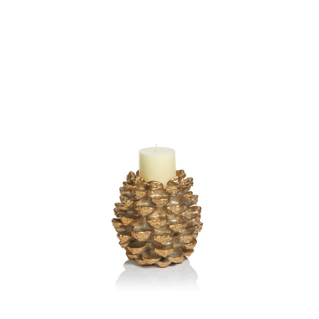 Modern Keona Golden Pine Cone Pillar Candle Holder, Small For Sale - Image 3 of 4