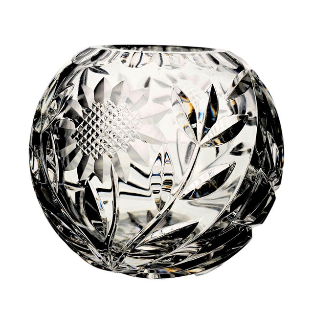 Lausitzer Margaret German Lead Crystal Rose Bowl 5" Sunflower Pattern For Sale - Image 11 of 14