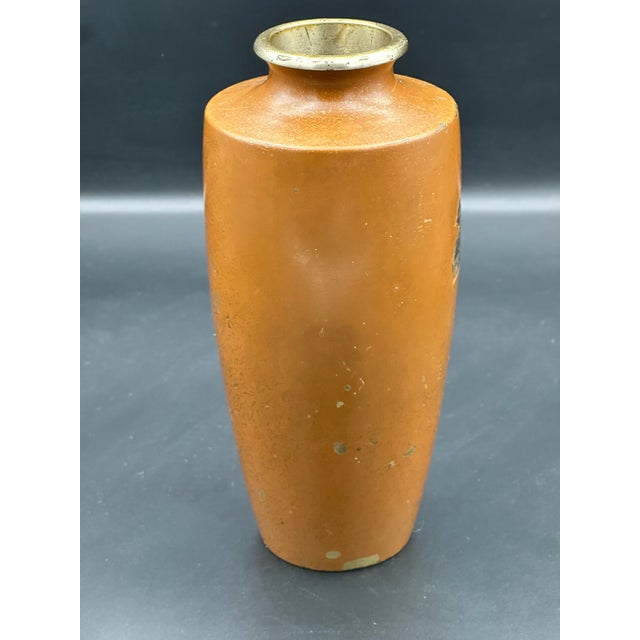 Early 20th Century Early 20th Century Japanese Hand Painted Persimmon Vase – Bird & Foliage Motif, Gold & Black Enamel, Meiji–Taishō Era For Sale - Image 5 of 9