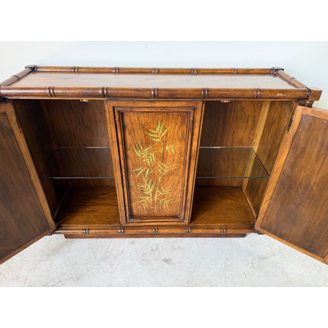 Brandt Embassy Collection Faux Bamboo Console Cabinet With Hand-Painted Bamboo Motifs For Sale - Image 4 of 12