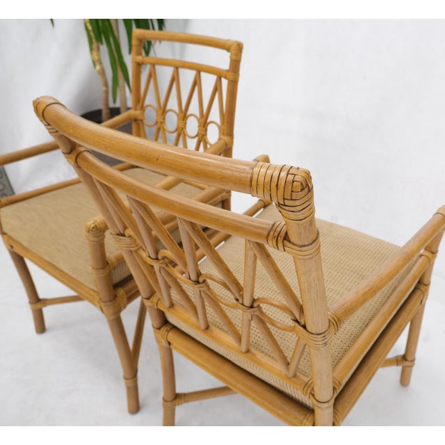 Pair Ficks Reed Blonde Rattan Leather Straps Design Armchairs Side