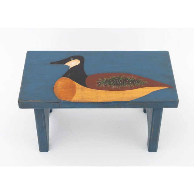 Folk Art American Folk Art Goose and Floral Motifs Polychrome Painted Pine Footstool For Sale - Image 3 of 9