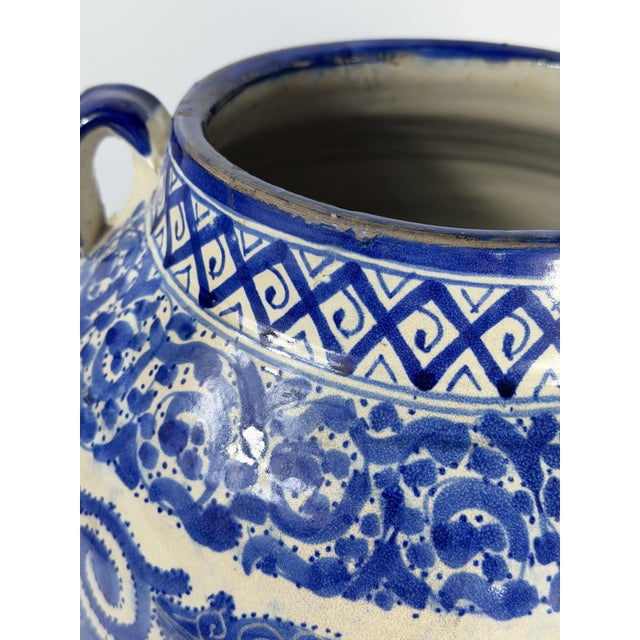 19th Century Moroccan Hand Painted Blue and White Ceramic Vase, 1890s For Sale - Image 6 of 12