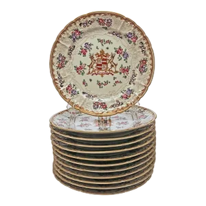 Mid 20th Century Armorial Porcelain Chinese Export Style Plates - 12 Pieces