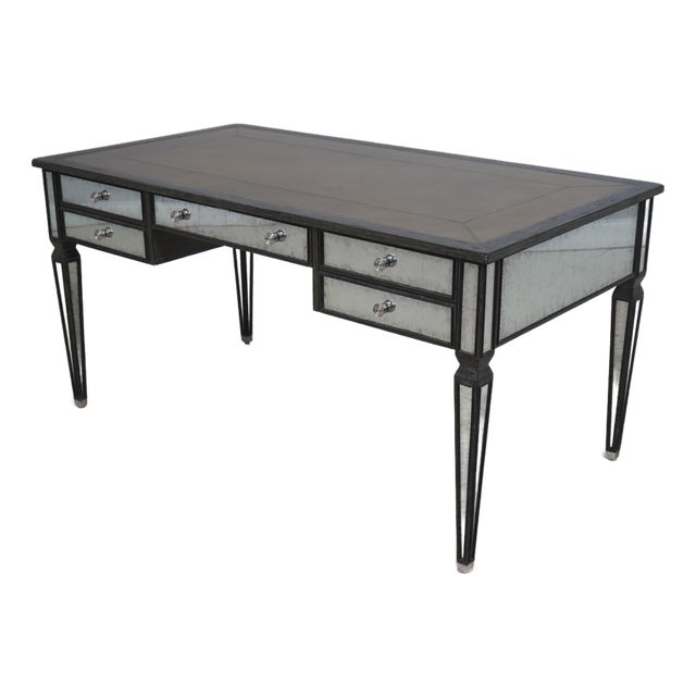 Theodore Alexander Louis XVI Mirrored Leather Top Writing Desk For Sale