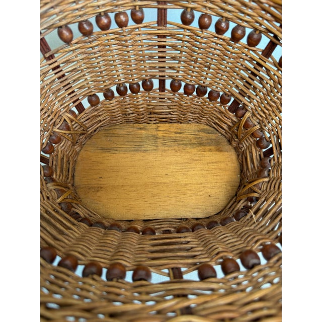 Vintage Arts & Crafts Wicker Bentwood Beaded Double Handle Basket For Sale - Image 11 of 12