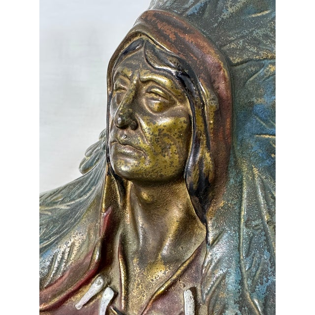 Bronze Indian Chief Bookends, Armor Bronze Co. – Early 20th Century Pair For Sale - Image 8 of 9