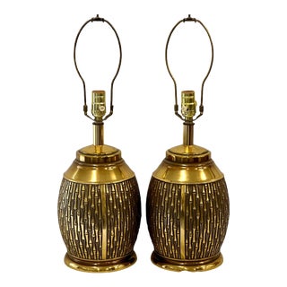 Brass Bamboo Table Lamps- a Pair For Sale