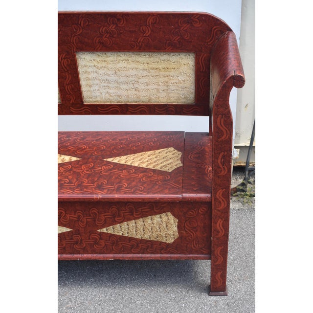 Red Pine and Oak Storage Bench in Decorative Paint For Sale - Image 8 of 13