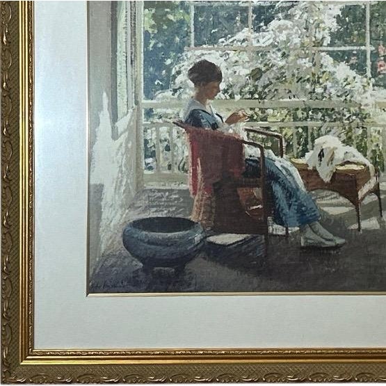 Green Late 20th Century John Sharman at the End of the Porch Framed Impressionist Fine Art Print For Sale - Image 8 of 11