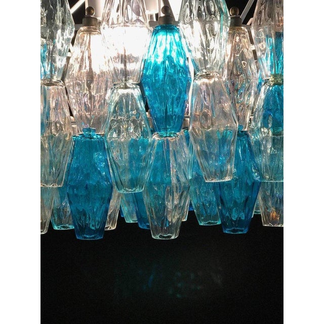 Murano Glass Poliedri Sapphire Colored Chandelier in the Style of Carlo Scarpa For Sale - Image 9 of 11