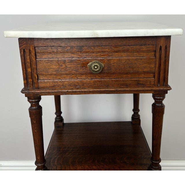Antique French Bedside Tables with Marble Top, Set of 2 For Sale - Image 6 of 15