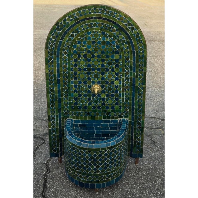 Sculpture Materials 2 Color Tamegroute Green and Petrol Blue Arched Moroccan Mosaic Tile Fountain For Sale - Image 7 of 7