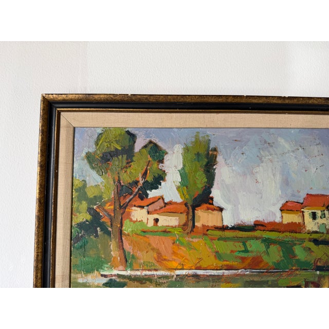Wood 1970 Rodolfo Marma Italian Impressionist Landscape Oil on Board Painting – “L’Arno a Rovezzano,” Florence, Italy, Framed For Sale - Image 7 of 12