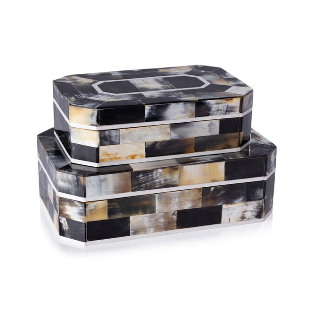 The Baldur Black Horn Inlaid Decorative Box is a refined and stylish addition to any space. Featuring geometric cuts of...