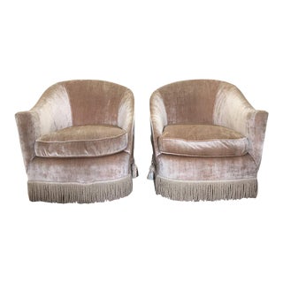 1930s Vintage Art Deco Pink Velvet Club Chairs-A Pair For Sale