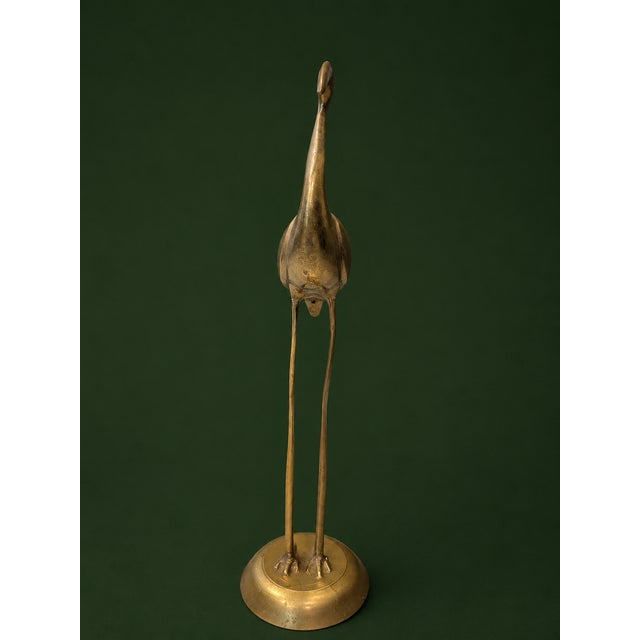 1970s Vintage Handcrafted Brass Crane Sculpture, Mid-Century Modern Hollow Brass Heron Statue For Sale - Image 5 of 8
