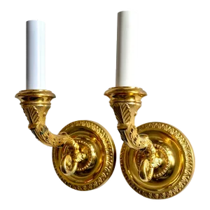 Pair of Italian Neoclassical Brass Single Arm Sconces