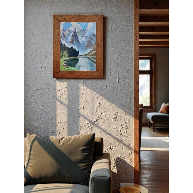 Mount Cristallo and Landro Lake, Oil Painting, 1950s For Sale - Image 12 of 14