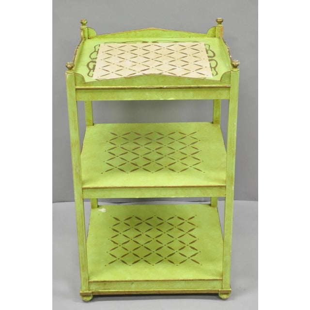 Vintage Italian Venetian Green Distress Painted 3 Tier French Country Side Table For Sale - Image 16 of 16