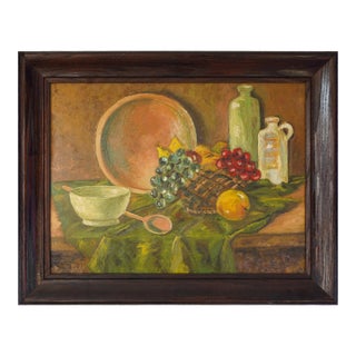 20th Century Vintage Primitive Still Life – Oil on Board For Sale
