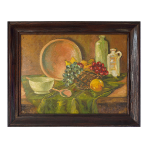 20th Century Vintage Primitive Still Life – Oil on Board