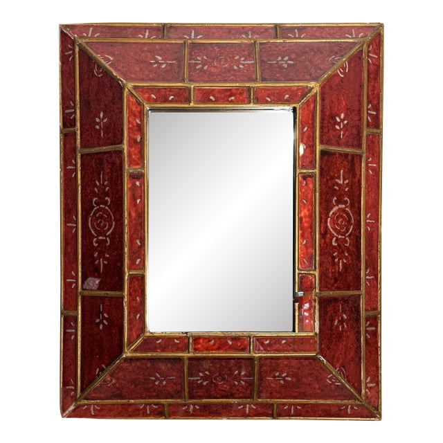 Vintage Spanish Revival Old World Oxblood Red & Gold Wall Mirror For Sale