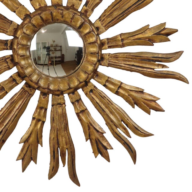 Wooden Sunburst Mirror, 1950s For Sale - Image 12 of 16