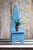 Mid-Century Modern 1950s Handmade Blue "Keyhole Chair" - Sewing Chair or Stool For Sale - Image 3 of 15