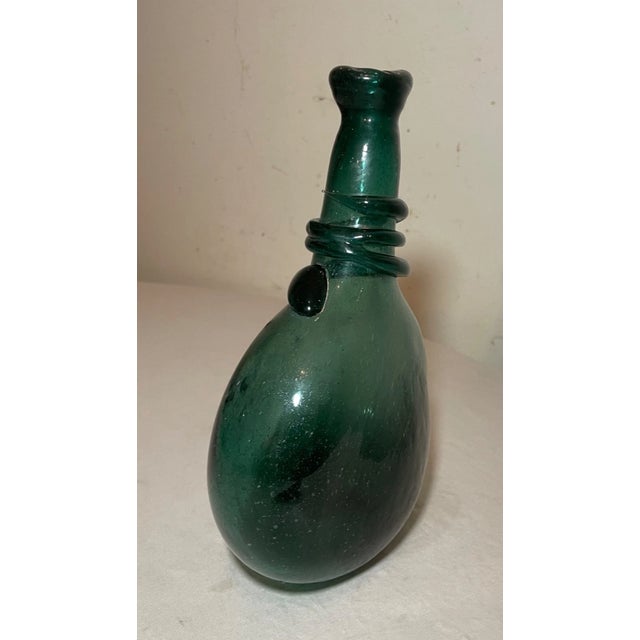 Antique 18th Century Hand Blown Middle Eastern Green Saddle Flask Bottle Jar For Sale - Image 4 of 13
