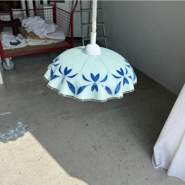 Vintage Pendant Light in White and Blue Glass with Wavy Edge, 1980s For Sale - Image 11 of 18