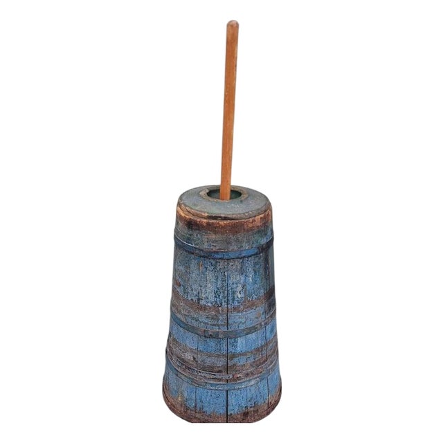 19thc Blue Painted Butter Churn From Pa For Sale