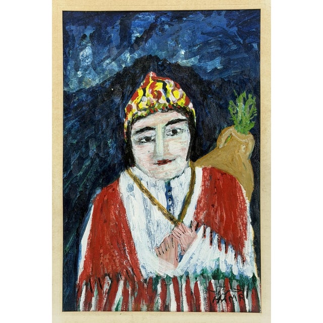 Red 1970s Mohamed Hamri Moroccan Modernist Portrait of Woman, Oil & Gouache Painting For Sale - Image 8 of 18